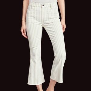 Frame Denim Le Bardot cropped striped flare jeans raw hem 29
